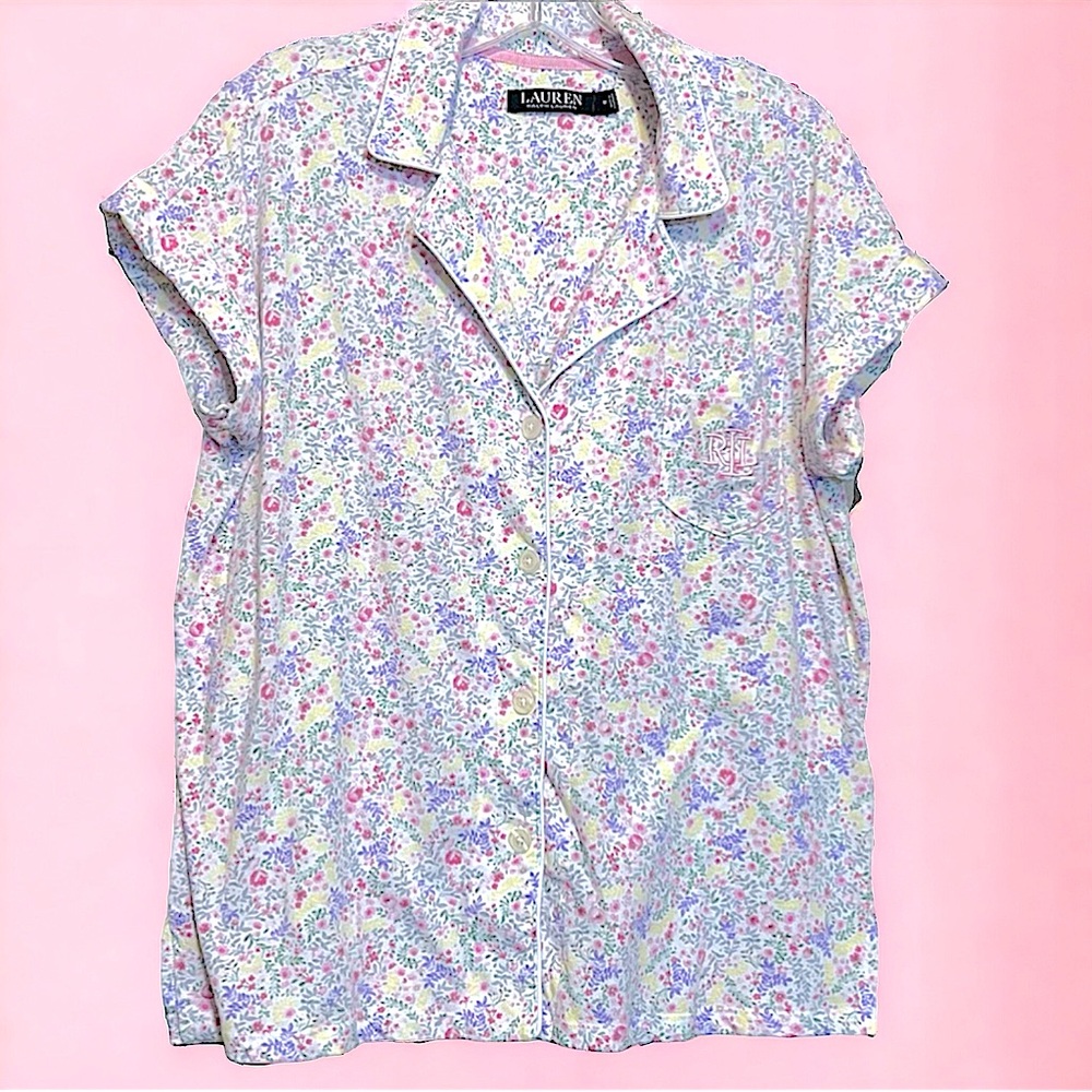 Lauren Ralph Lauren Classic Cotton Blend Soft Pajama Sleepwear Top Short Sleeve
